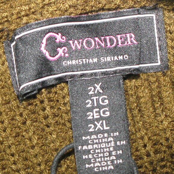 C Wonder Christian Siriano NWOT Army Green Long Open Front Cardigan Size 2X - Picture 6 of 6